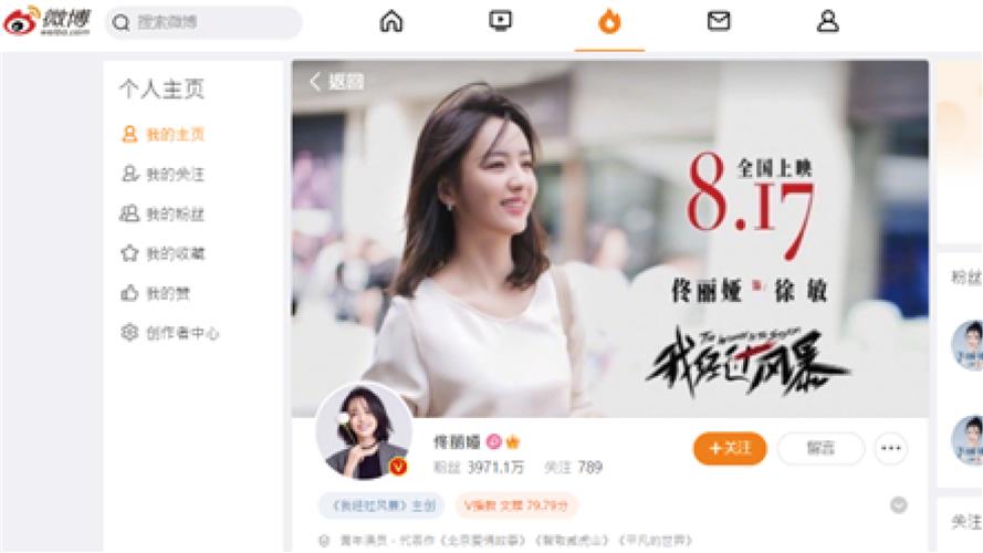 2021年曾被樂子人淹沒的佟麗婭微博首頁。最近拍了個新片《我經過風暴》，片名別具深意，盡在不言中。 