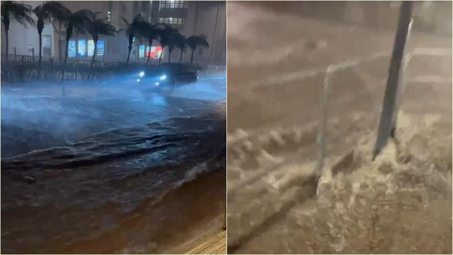 香港世紀黑色暴雨成災,街道淹水成河流。(圖/陳漢森攝)