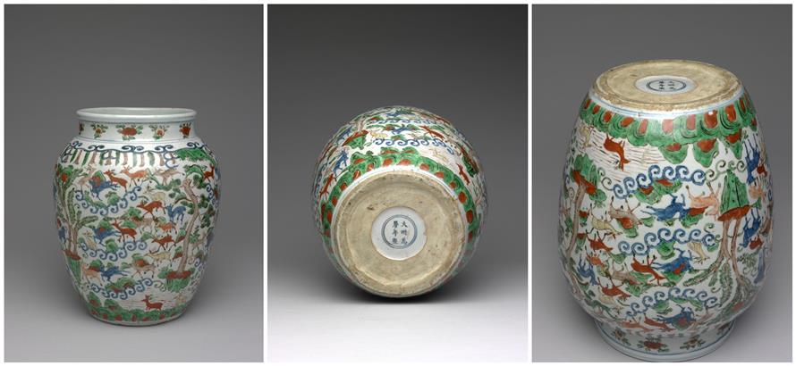 明 萬曆 五彩瓷百鹿尊。(圖片來源 :國立故宮博物院 OPEN DATA)