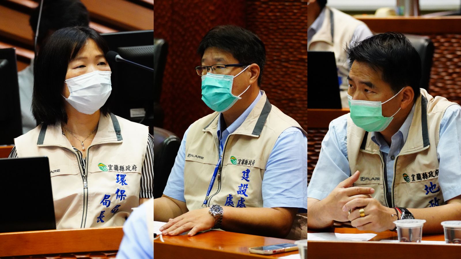 宜蘭縣政府環保局長許嘉琦、建設處長潘亮宇、地政處長李先智。林泊志攝