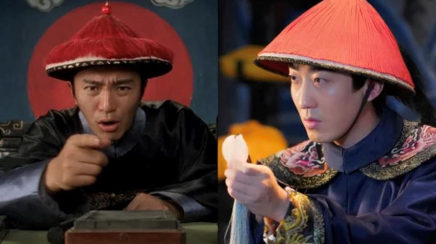 彭禺厶(右)在《新九品芝麻官》中演出原版星爺飾演的包龍星(左)一角。(圖/摘自微博)