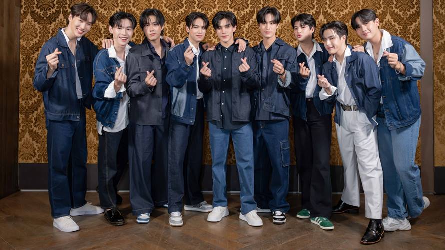 泰國人氣BL劇九名鮮肉演員訪台引騷動（由左至右：Aun, Prom, Winny, Satang, Fourth, Gemini, Mark, Ford, Captain）。（圖／KKLIVE提供）