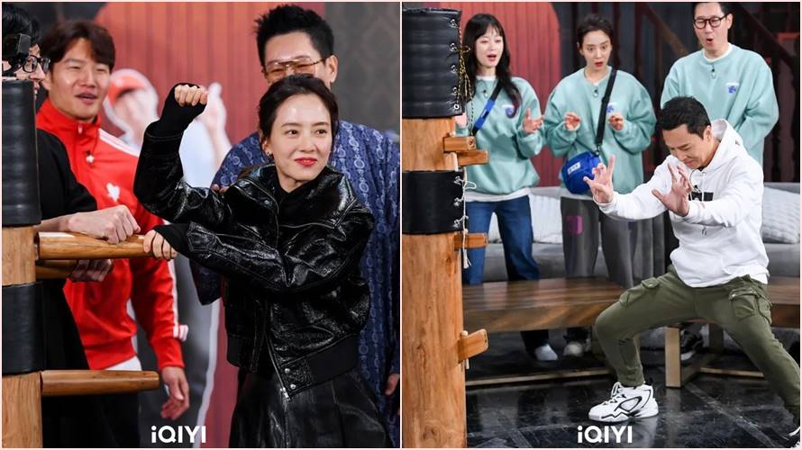 甄子丹（右）登韓綜《Running Man》，韓女星宋智孝是他鐵粉。（圖／愛奇藝國際站提供）