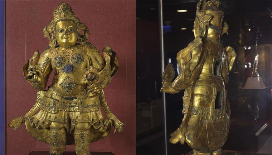 十五世紀 青銅鎏金南天王立像。(圖片來源: https://digitalarchive.npm.gov.tw/Antique/Content?uid=2622&Dept=U)