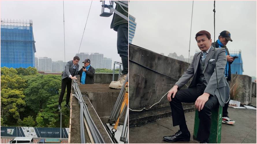 倪齊民為戲雨中吊鋼絲。（圖／民視提供）